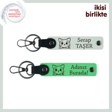 Kediyle Kurulan Bağ Için Tasarlandı, Isim Yazılabilir Anahtarlık Takımı, Beyaz-Fıstık Yeşil
