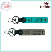 Uzaktaki Sevgiliye Trabzon'dan Bir Iz, Hediyelik Deri Anahtarlık Takımı, Koyu Turkuaz-Kül Gri