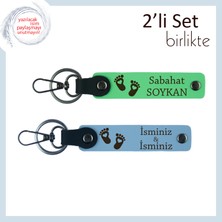 Miaju Doğum Tebriği Için En Anlamlı Armağanlardan, Kalpli Ayak Temalı Isimli Anahtarlık, F Yeşil-Gök Mavi