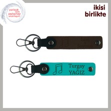 Miaju Evlilik Kutlamasında Çalan Şarkıya Anı, Kişiye Özel Deri Anahtarlık Takımı, Koyu Kahve-Koyu Turkuaz