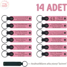 Miaju Pembe & Lacivert, Hediyelik Ürün Isteyenlere Uygun, 14'lü Set, Öğrenci Isimli Deri Anahtarlık