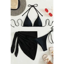 Angelsin Pareolu Bağlamalı 3'lü Bikini Takım Set (Çıkartılabilir Kaplı)