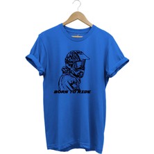 Motorcu Özel Tasarım Hediyelik Born To Ride Baskılı Yazlık %100 Pamuk Tişört