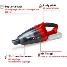 Einhell Akülü El Süpürgesi TE-VC 18 Li-Solo Power X-Change (18V, 42 mbar emiş gücü, 540 ml toz haznesi, 3 başlık, uzatma aparatı, duvar askısı dahil, akü dahil değildir) - 2347120