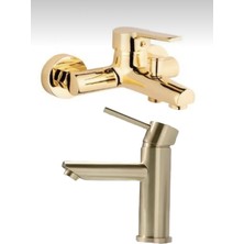 Kca Gold Altın Kartal Lavabo ve Banyo Bataryası Musluğu Çeşmesi Çift Su Girişli
