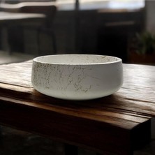 Büyük Boy Bulut Kase, Çok Amaçlı Sunum ve Saksı, Mermer Desenli Beyaz Altın