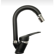 Siyah Krom Oynar Başlıklı Banyo Lavabo Musluğu Çeşmesi Bataryası