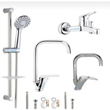 Kca Mutfak Eviye Lavabo Banyo Sürgülü Duş Sistemi 4’lü Full Set Sıcak Soğuk Girişli