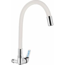 Kca Duvardan Tek Su Çıkışlı Beyaz Spiral Hareketli Borulu Mutfak Lavabo Bataryası Musluğu Çeşmesi