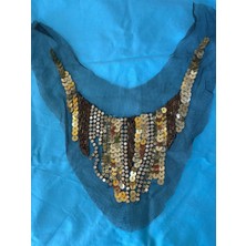 Sarı Boncuk ve Pul Payet Işleme Yaka Dikiş Aksesuarı 30X14 cm