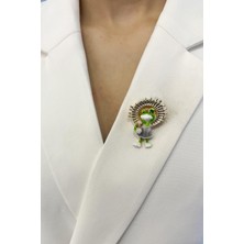Modex Altın Rengi Şapkalı Çiçek Detaylı Kurbağa Broş (4cm)