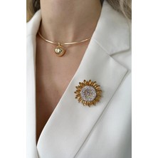 Modex Taşlı Ay Çiçeği Broş (En:3,5 Boy:3,5)