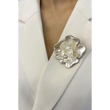 Modex Taş Detaylı Sedef Gül Broş (5cm)