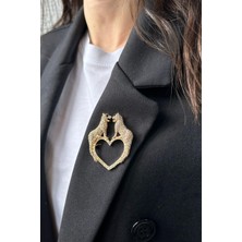 Modex Çift Kaplan Kalpli Taşlı Broş