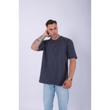 Lescho Unisex %100 Pamuk Oversize Düz T-Shirt Antrasit