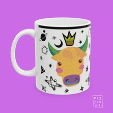 Boğa Burcu Taurus Astroloji Temalı Özel Çizim Hediyelik Porselen Kahve Kupası