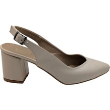 Hestelle | Kadın Arkası Açık Tokalı Klasik Topuklu Ayakkabı - Bej - 39