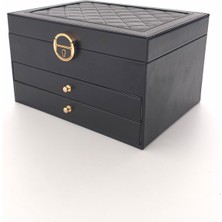 Ecrou Modern 2 Çekmeceli Takı Mücevher Kutusu Organizer Düzenleyici Siyah 13 X 23 X 10 Cm