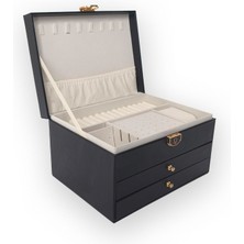 Ecrou Modern 2 Çekmeceli Takı Mücevher Kutusu Organizer Düzenleyici Siyah 13 X 23 X 10 Cm