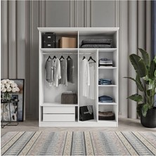 Soho 4 Kapaklı Beyaz Bazalı Gardırop