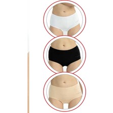 U.S. Polo Assn. U.s Polo Assn. 67008 Kadın Yüksek Bel Pamuklu 3'lü Külot-Siyah&beyaz&ten