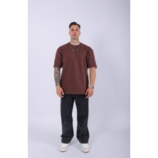 Unisex %100 Pamuk Oversize Düz T-Shirt Kahve
