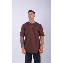 Unisex %100 Pamuk Oversize Düz T-Shirt Kahve