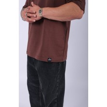 Unisex %100 Pamuk Oversize Düz T-Shirt Kahve