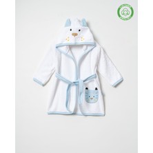 Anki Baby Köpekli Bornoz Beyaz- Mavi