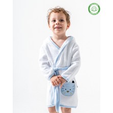 Anki Baby Köpekli Bornoz Beyaz- Mavi