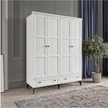 Toprak 4 Kapaklı Beyaz Gardırop Tamamı Mdf