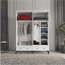 Toprak 4 Kapaklı Beyaz Gardırop Tamamı Mdf