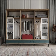 Toprak 6 Kapaklı Yeşil Gardırop Tamamı Mdf