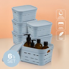 6'lı Kapaklı 3,8 Litre Delikli Saklama Kutusu Mavi