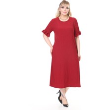 Yazlık Kısa Kol Esnek Büyük Beden Bordo Elbise 22E-2658