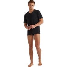 Silver V Yaka Kısa Kol Siyah T-Shirt C8T0N3O9