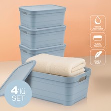 4'lü Kapaklı 10,8 Litre Saklama Kutusu Mavi