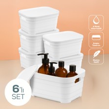 6'lı Kapaklı 3,8 Litre Saklama Kutusu Beyaz