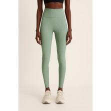 Yüksek Bel Toparlayıcı Ripli Fitilli Spor Kadın Tayt