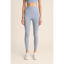 Yüksek Bel Toparlayıcı Ripli Fitilli Spor Kadın Tayt