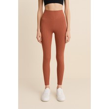 Yüksek Bel Toparlayıcı Ripli Fitilli Spor Kadın Tayt