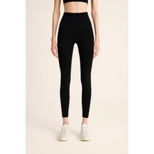 Yüksek Bel Toparlayıcı Ripli Fitilli Spor Kadın Tayt