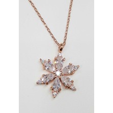 Lotus Çiçeği Tasarımlı 925 Ayar Gümüş Kolye - Rose, Zirkon Taşlı