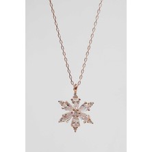 Lotus Çiçeği Tasarımlı 925 Ayar Gümüş Kolye - Rose, Zirkon Taşlı