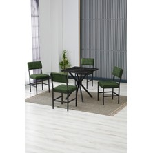 Dubai Modeli Kare Mutfak Masa Sandalye Takımı 4 Sandalye 1 Siyah Mermer Desen Masa 70X70 Keten Kumaş