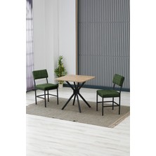 Dubai Modeli Kare Mutfak Masa Sandalye Takımı, 2 Sandalye 1 Sabit Ceviz Masa  70X70 Cm, Keten Kumaş