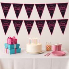 Fuşya Üçgen Happy Birthday Flama – Doğum Günü Partisi Için Renkli ve Eğlenceli Süs