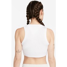 Nike Sportswear Essential Rib Cropped Women's Tight Fit Tank Top Kadın Dar Kesim Crop Atlet Beyaz