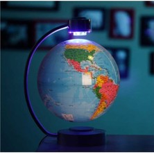 Manyetik Levite Dünya Haritası, LED Işıklı Dönen Dekorasyon, Metal Süs