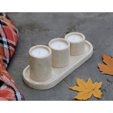 Lucia Ultra Yüksek Kaliteli 30CM 4'lü Set Traverten Veya Mermer Soya Mum - Yüksek Kalite Doğal Soya Mum ve Koku Esansı - Damarlı Beyaz Mermer, Kahve Gümüş Traverten, Bej Traverten Taş Seçenekleri